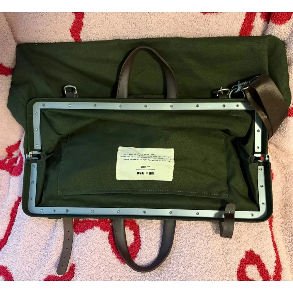 Line of Trade No. 0312 Olive Green Canvas Weekender Travel Bag Leather Trim